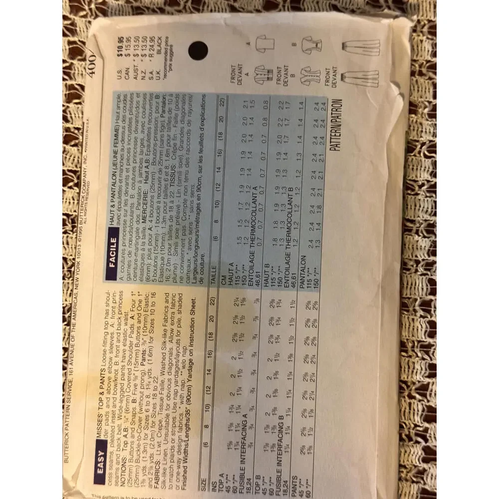 Vintage 90s Butterick 4004 Sewing Pattern Donna Ricco Pants & Top 12 14 16 UNCUT